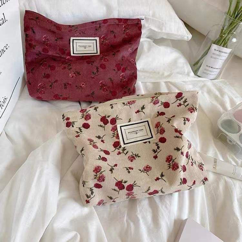 Corduroy Flower Cosmetic Bag C - Korean Skincare Routine ulasan dan harga